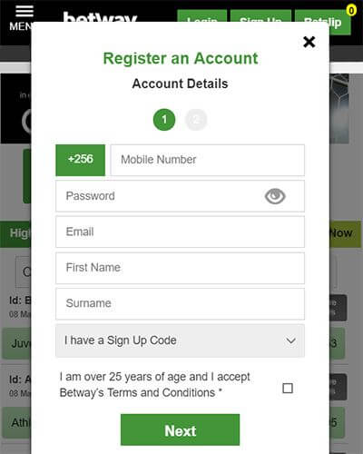 Betway Uganda Registration Form