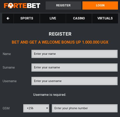 Fortebet registration form
