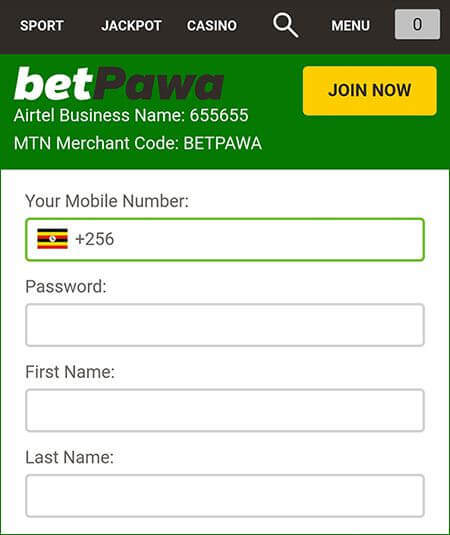 Betpawa registration form