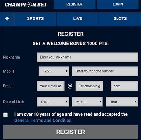 Champion Bet Registration Form